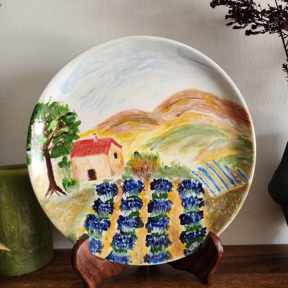 Beautiful Handmade Impressionist Cottage Country Scenery Ceramic Plate - Picture 2 of 11